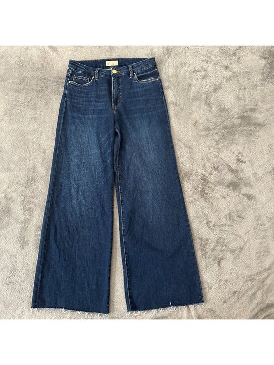 Kut from the Kloth Denim - Kut From The Kloth Meg Fab Ab Wide Leg High Rise Dark Wash Jeans 4 Raw Hem